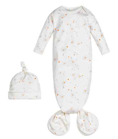 Organic Cotton Newborn Gown & Beanie Set - Shadow Floral | Under The Nile | Sleepwear