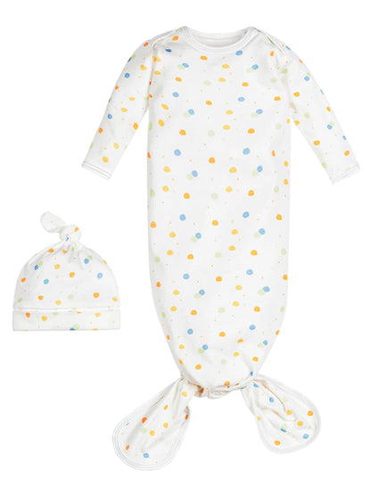 Organic Cotton Newborn Gown & Beanie Set - White | Under The Nile | Sleepwear