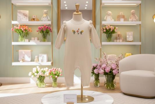 Organic Cotton One-Piece Floral Romper - Stone