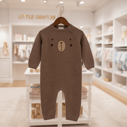 Organic Cotton One - Piece Teddy Bear Romper - Cafe Latte - Blankee Baby