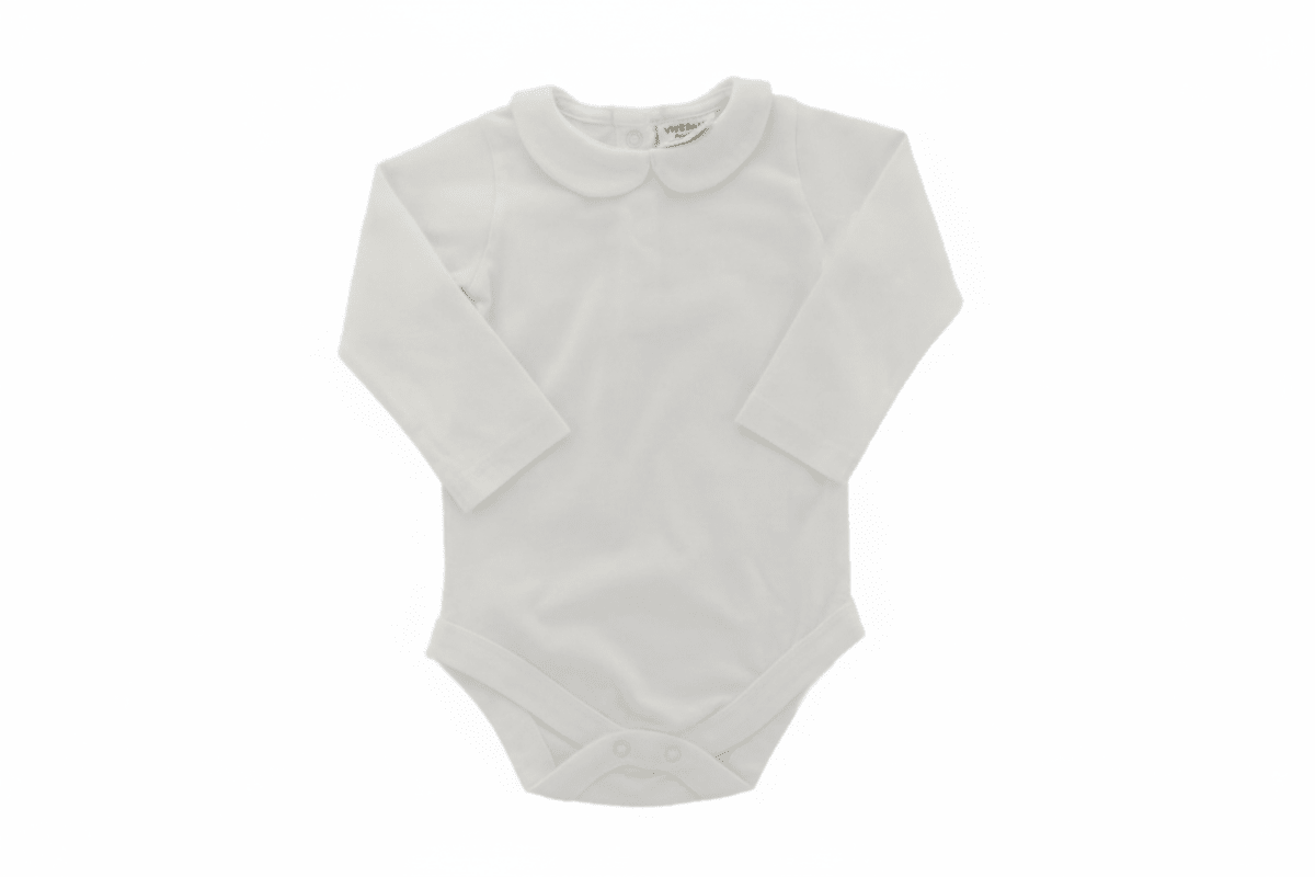 Organic Cotton Peter Pan Long Sleeve Bodysuit - White - Blankee Baby