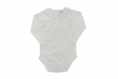 Organic Cotton Peter Pan Long Sleeve Bodysuit - White - Blankee Baby