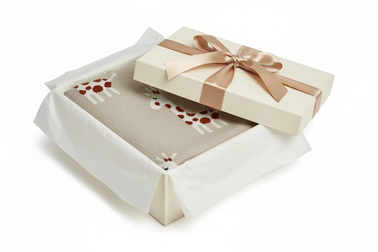 Organic Cotton Giraffe Receiving Blanket - Natural Beige | Blankee Baby
