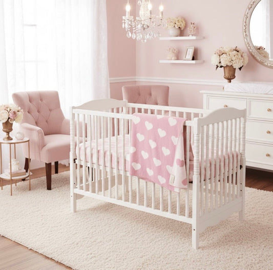 Organic Cotton Reversible Heart Receiving Blanket - Pink | Blankee Baby