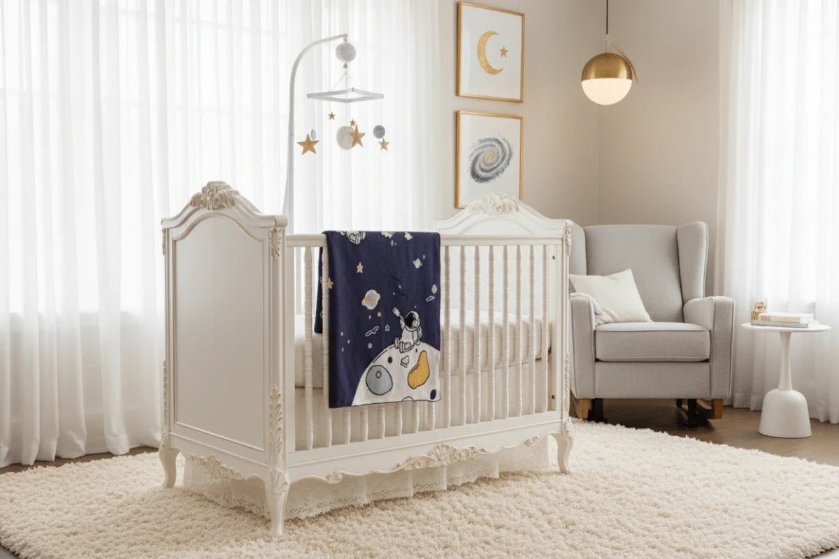 Organic Cotton Outer Space Receiving Blanket - Navy Blue | Blankee Baby