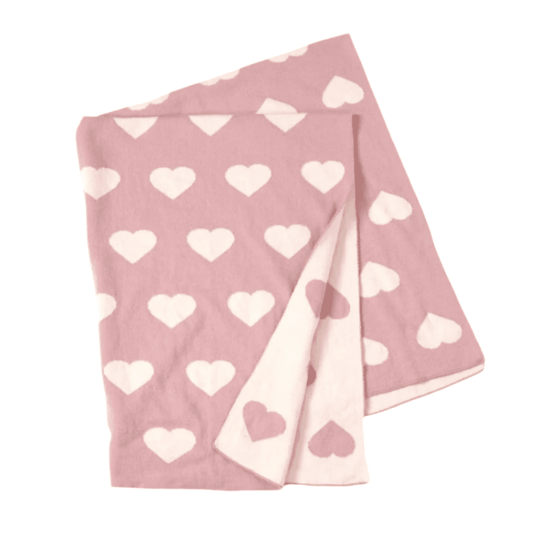 Organic Cotton Receiving Blanket - Pink Hearts - Blankee Baby
