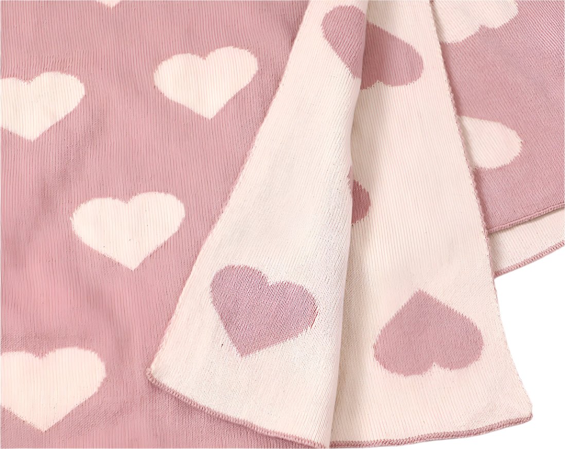 Organic Cotton Receiving Blanket - Pink Hearts - Blankee Baby