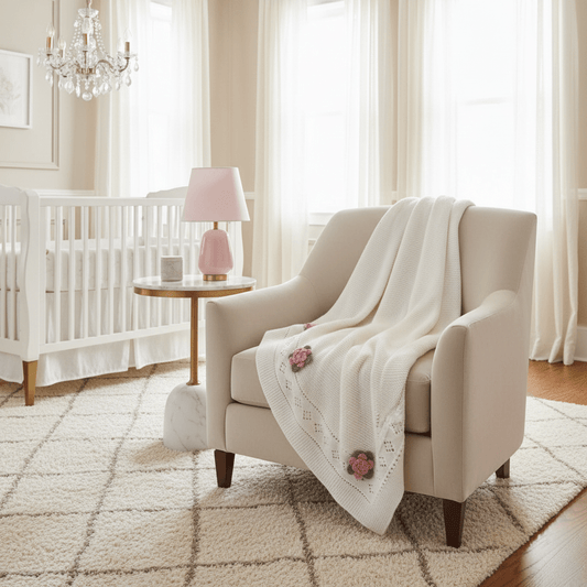 Organic Cotton Receiving Blanket Set - Pointelle | White/Pink Roses | Viverano Organics | Blankets