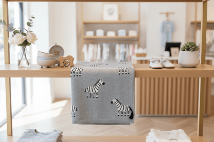 Organic Cotton Receiving Blanket - Zebra | Gray - Blankee Baby