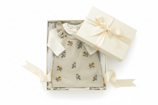 Organic Cotton Ruffle 2 Piece Dress Set - Stone - Blankee Baby